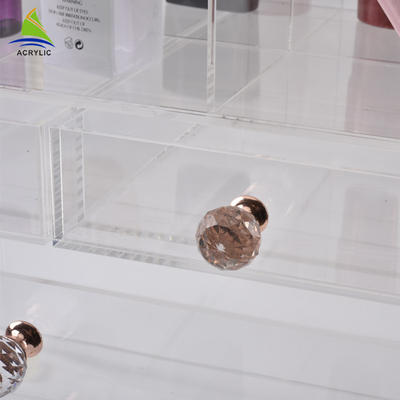白いアクリルの化粧品の陳列ケースのアクリルの引出しの構造のオルガナイザーの平坦
